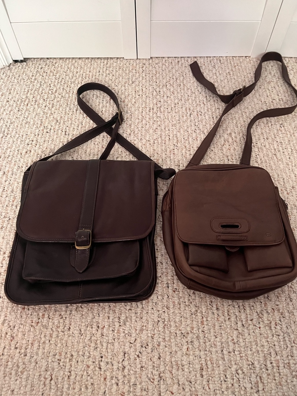 Set 2 Italian Handmade Brown Leather Crossbody Messenger Bags Florence Italy